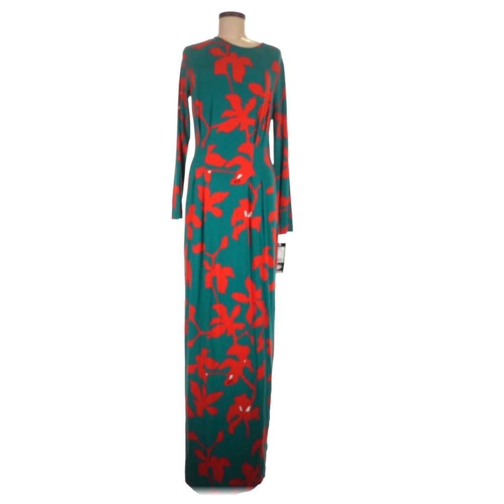 Escada Sport Long Sleeve Floral Maxi Dress Green Red Size 40 (10) NEW Viscose